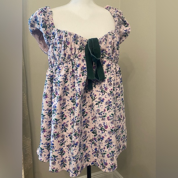 Free People Gaia Corduroy Floral Puff Sleeve Top - Picture 2 of 5